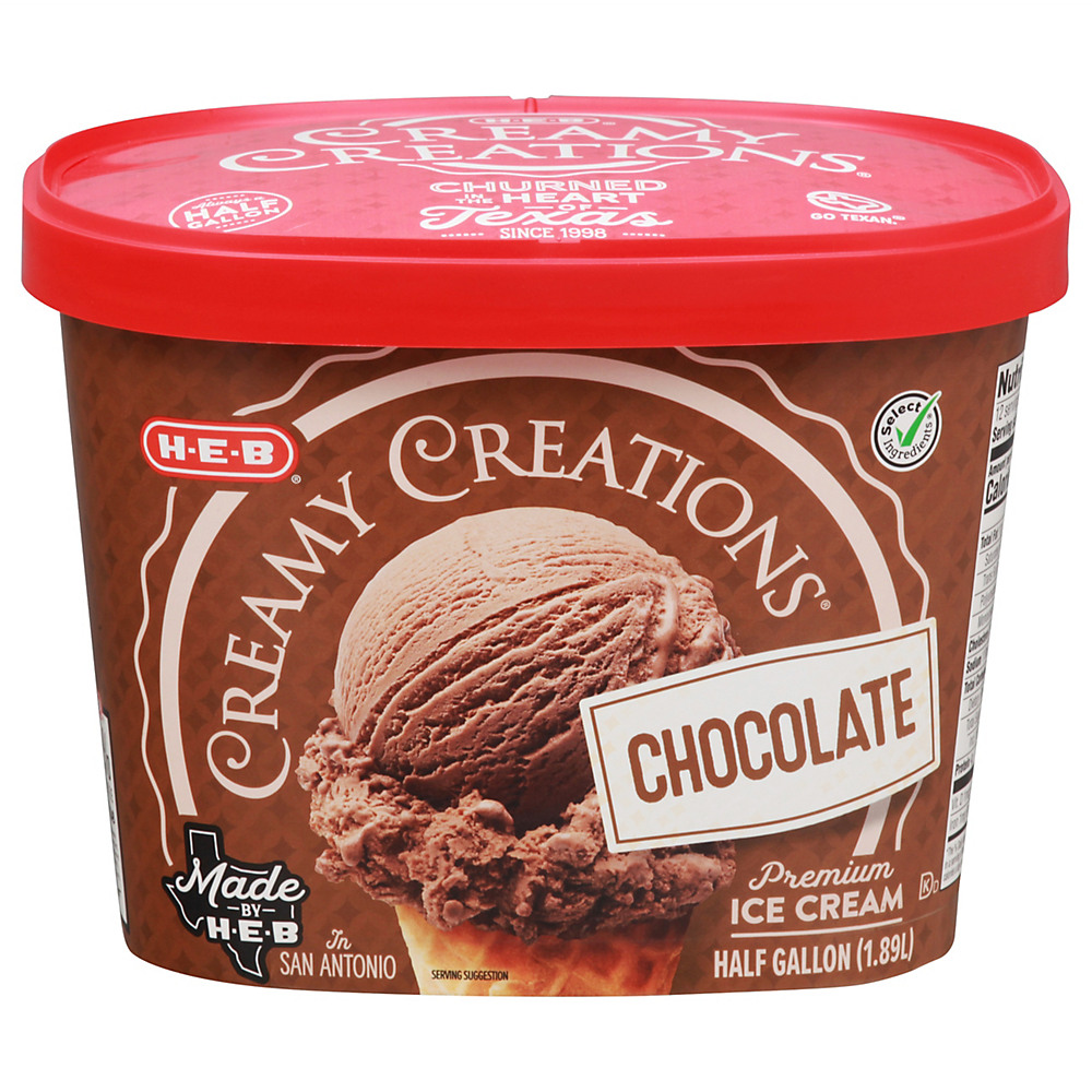 Calories in H-E-B Select Ingredients Creamy Creations Chocolate Ice Cream, 1/2 gal
