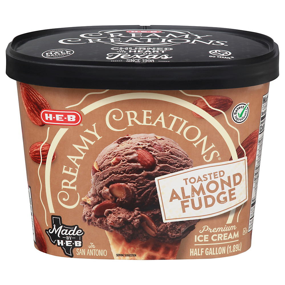 Calories in H-E-B Select Ingredients Creamy Creations Toasted Almond Fudge Ice Cream, 1/2 gal