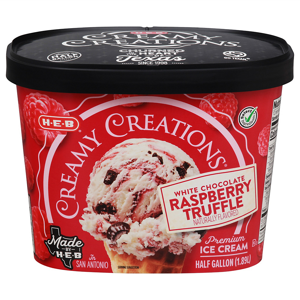 Calories in H-E-B Select Ingredients Creamy Creations White Chocolate Raspberry Truffle Ice Cream, 1/2 gal
