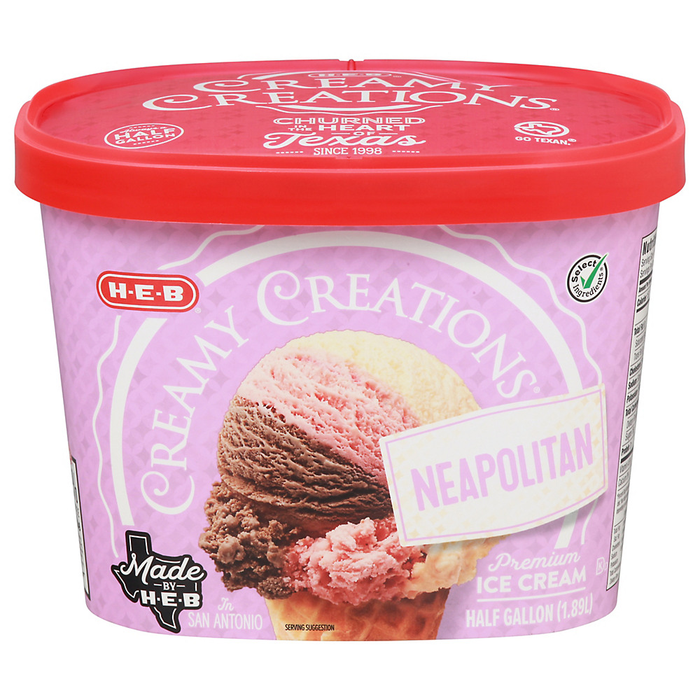 Calories in H-E-B Select Ingredients Creamy Creations Neapolitan Ice Cream, 1/2 gal
