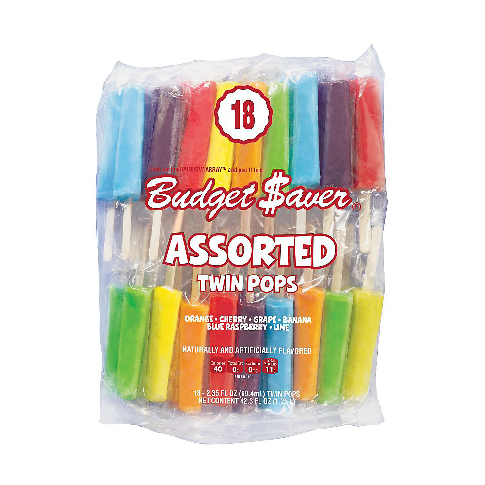 Calories in Budget Saver Assorted Flavors Twin Pops, 18 ct