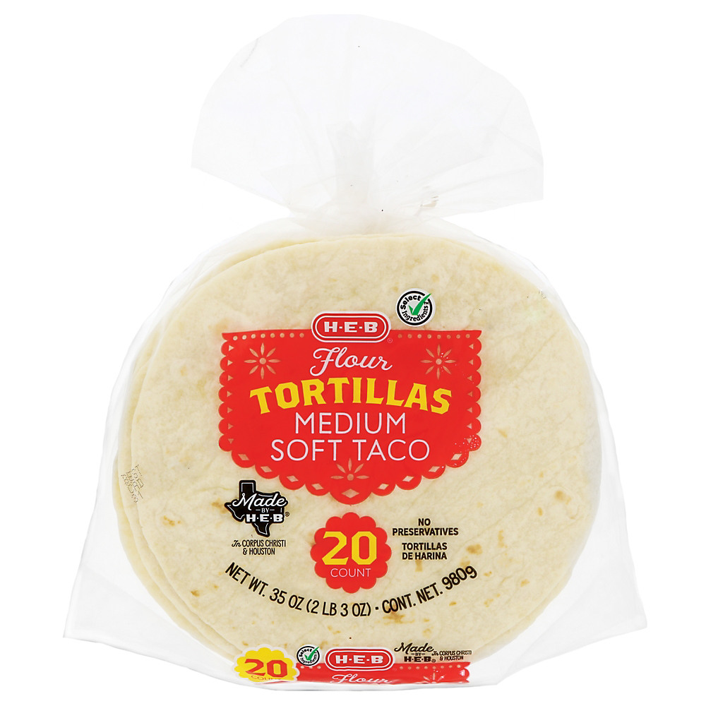 Calories in H-E-B Select Ingredients Medium Soft Taco Flour Tortillas, 20 ct