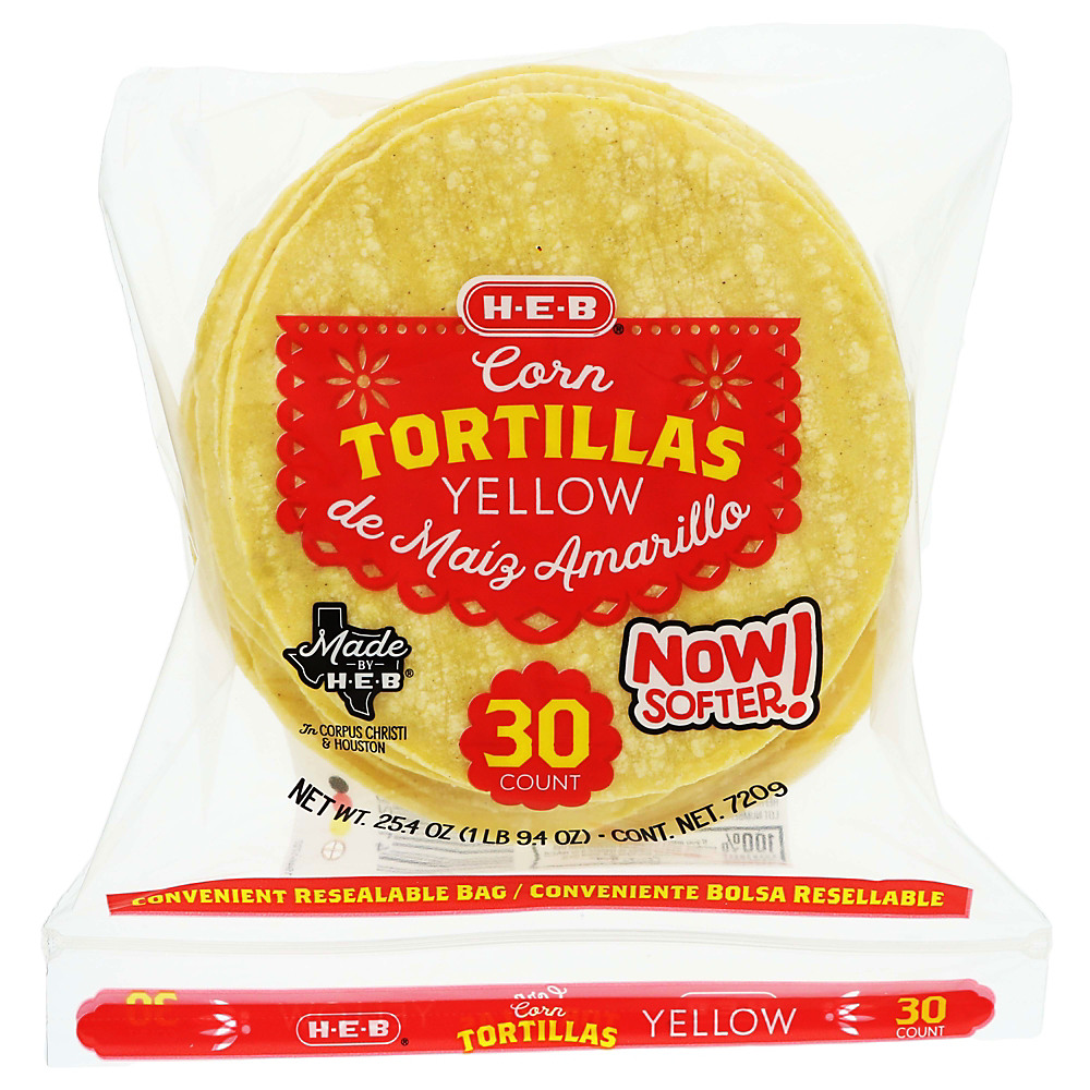 Calories in H-E-B Yellow Corn Tortillas with Convenient Resealable Bag, 30 ct