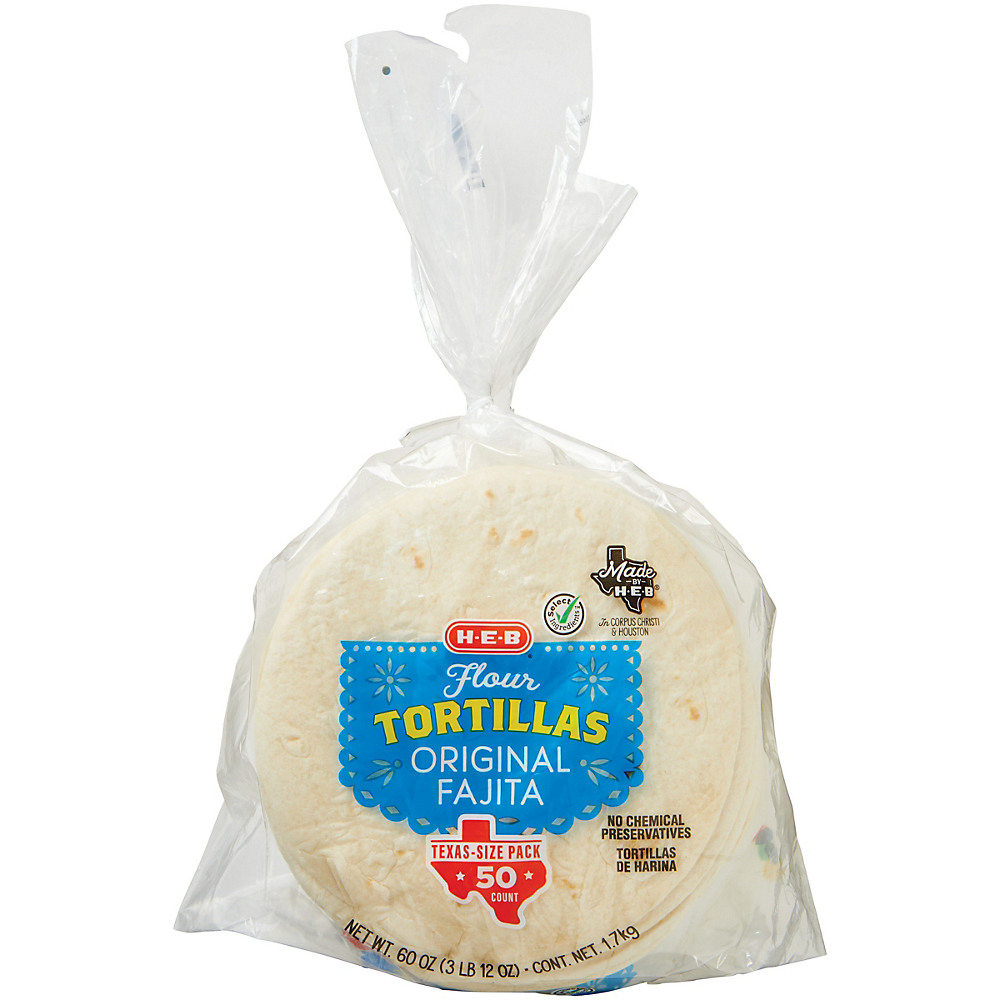 Calories in H-E-B Select Ingredients Original Flour Tortillas, 50 ct