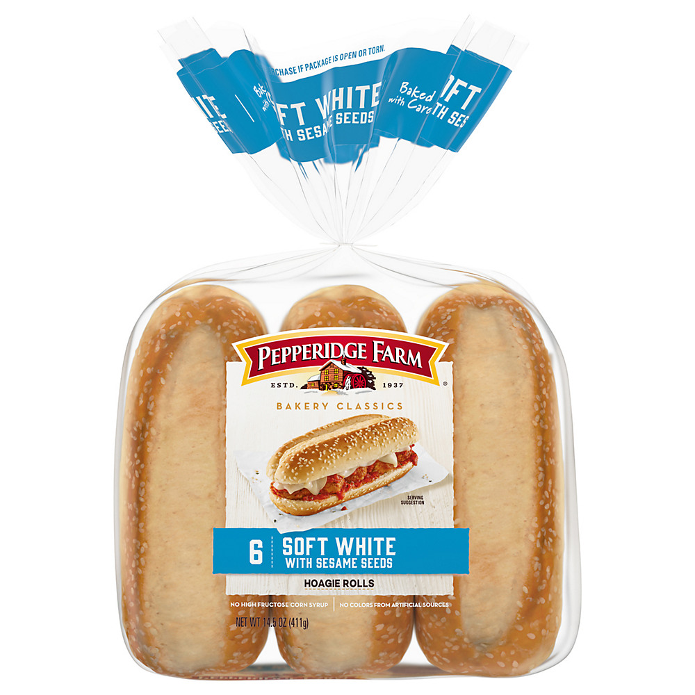 Calories in Pepperidge Farm Soft White Hoagie Rolls with Sesame Seeds, 6 ct