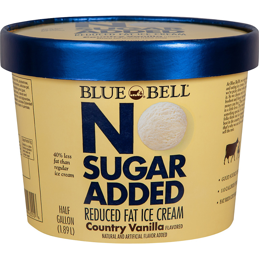 Calories in Blue Bell No Sugar Added Low Fat Country Vanilla Ice Cream, 1/2 gal