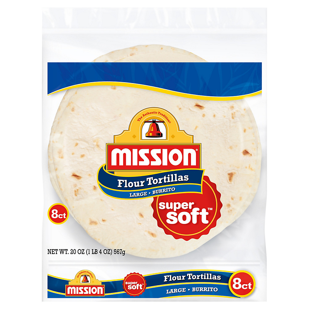 Calories in Mission Super Soft Large Burrito Flour Tortillas, 8 ct