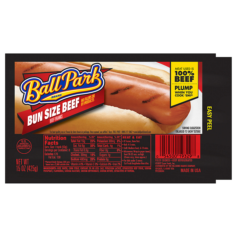 Calories in Ball Park Bun Size Beef Hot Dogs, 8 ct