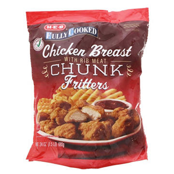 H-E-B Fully Cooked Frozen Breaded Chicken Breast Chunk Fritters, 24 oz