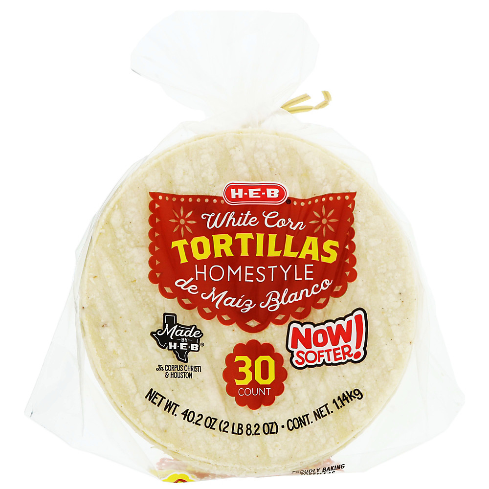 Calories in H-E-B Homestyle White Corn Tortillas, 30 ct