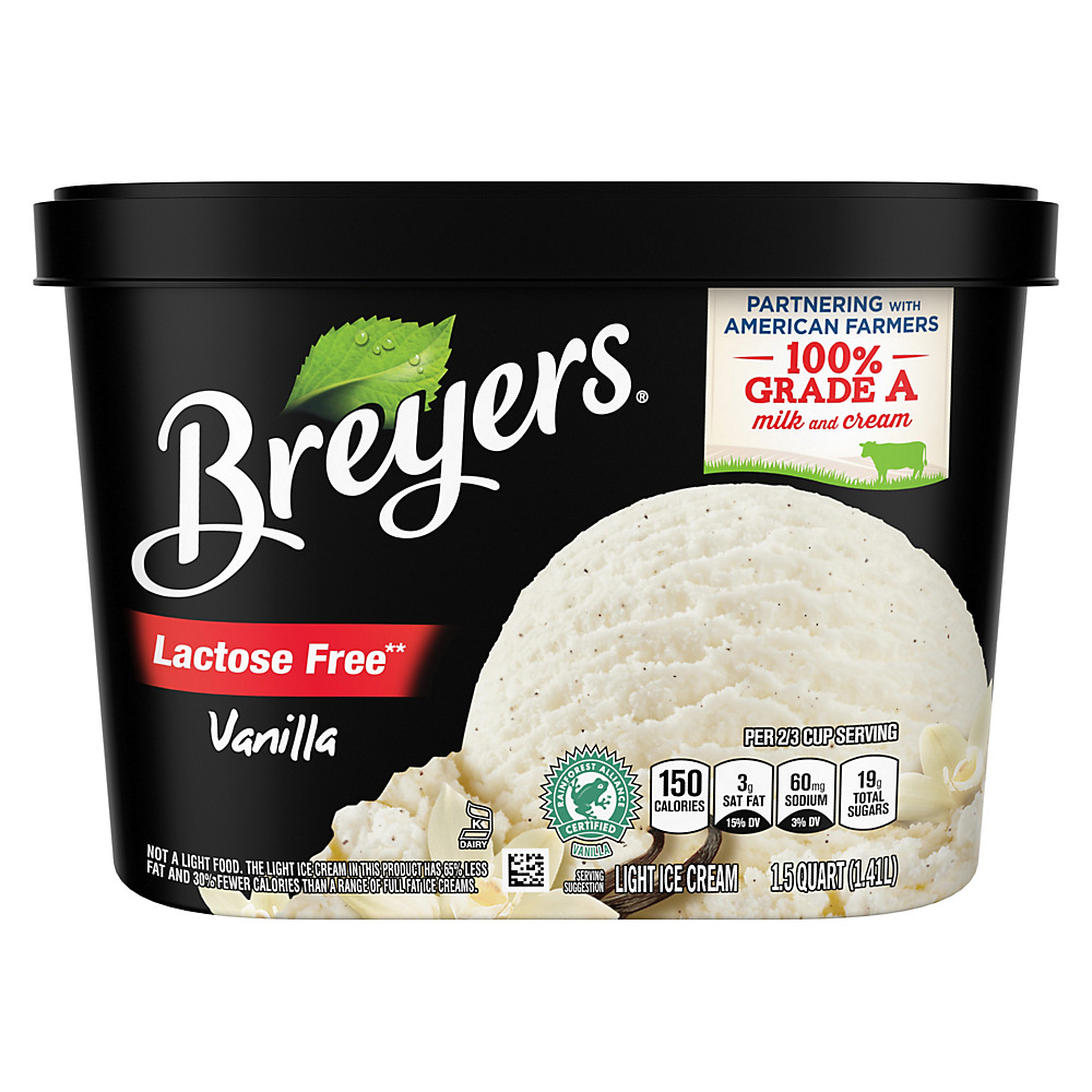 Calories in Breyers Lactose Free Vanilla Light Ice Cream, 1.5 qt