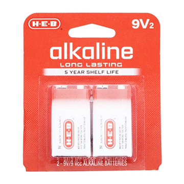 H-E-B Alkaline 9V Batteries, 2 pk