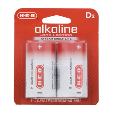 H-E-B Alkaline D Batteries, 2 pk