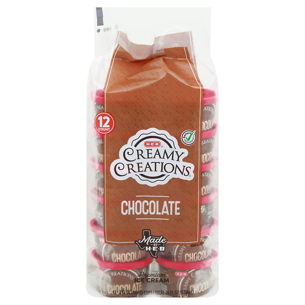 Calories in H-E-B Select Ingredients Creamy Creations Chocolate Ice Cream 3 oz Cups, 12 ct