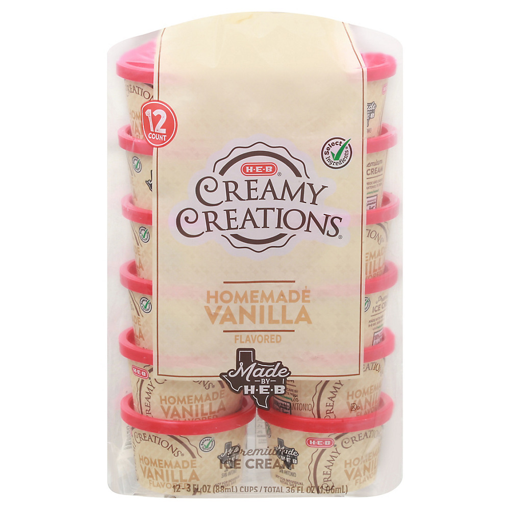 Calories in H-E-B Select Ingredients Creamy Creations Homemade Vanilla Ice Cream 3 oz Cups, 12 ct