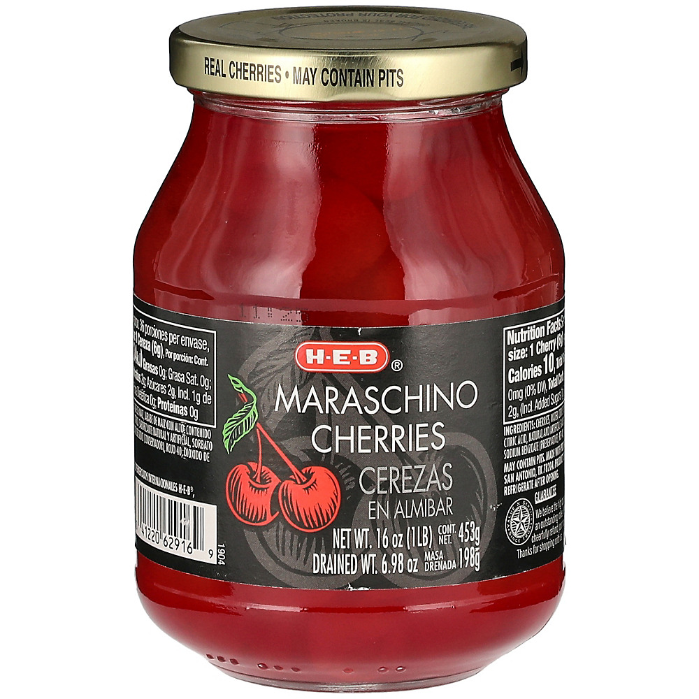 Calories in H-E-B Red Maraschino Cherries, 16 oz
