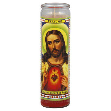 Reed Candle Sacred Heart of Jesus Perfume Scented Religious Candle – Red Wax, 8.25"