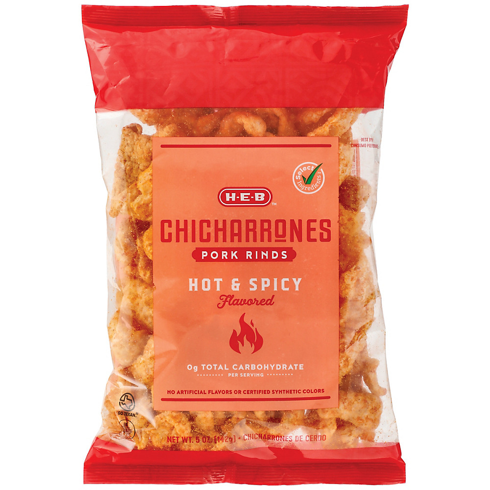 Calories in H-E-B Hot & Spicy Chicharrones Pork Rinds, 5 oz