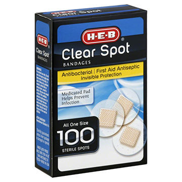 H-E-B Antibacterial Clear Spot Bandages, 100 ct