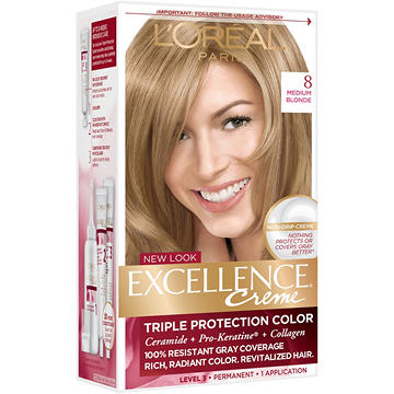 L'Oréal Paris Excellence Créme Permanent Hair Color, 8 Medium Blonde, kit