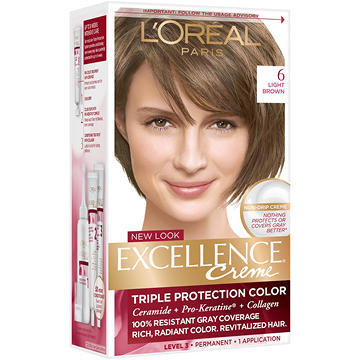 L'Oréal Paris Excellence Créme Permanent Hair Color, 6 Light Brown, kit