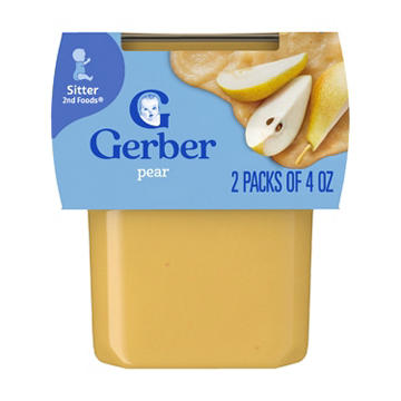 Gerber Stage 2 Baby Food - Pear, 4 oz Tubs, 2 pk
