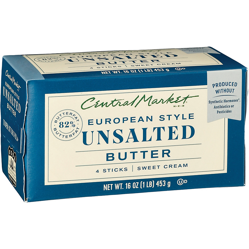 Calories in Central Market European Style Unsalted Butter, 4 ct