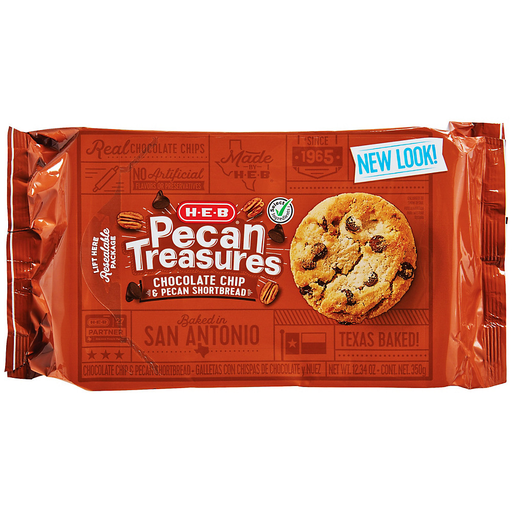 Calories in H-E-B Select Ingredients Pecan Treasures Chocolate Chips & Pecan Shortbread Cookies, 12.34 oz