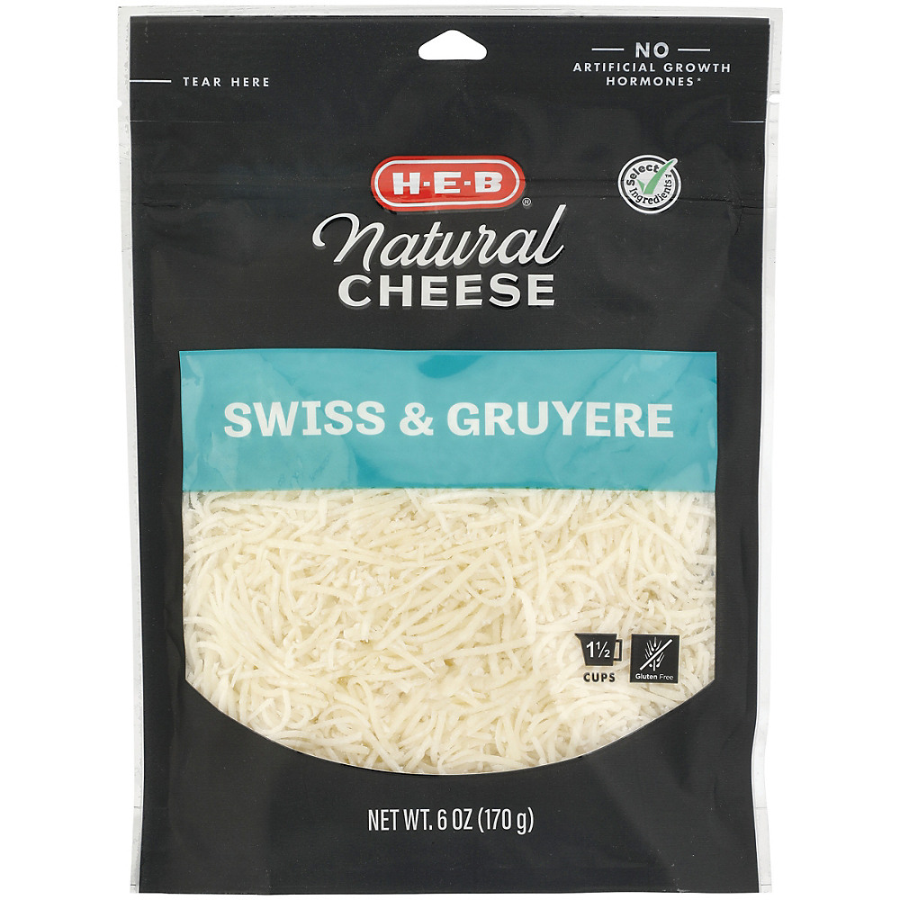 Calories in H-E-B Select Ingredients Swiss & Gruyere Cheese, Shredded, 6 oz