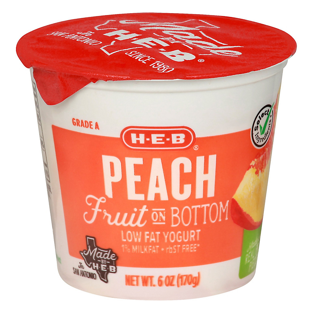 Calories in H-E-B Select Ingredients Fruit on the Bottom Low-Fat Peach Yogurt, 6 oz