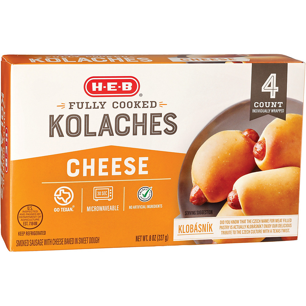 Calories in H-E-B Fully Cooked Sausage & Cheddar Kolaches, 4 ct