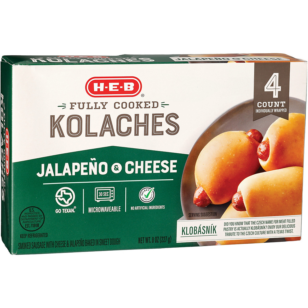 Calories in H-E-B Fully Cooked Sausage Cheddar & Jalapeno Kolaches, 4 ct
