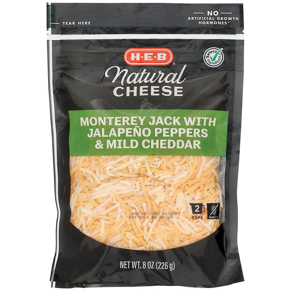 Calories in H-E-B Select Ingredients Monterey Jack and Mild Cheddar with Jalapenos Cheese, Shredded, 8 oz