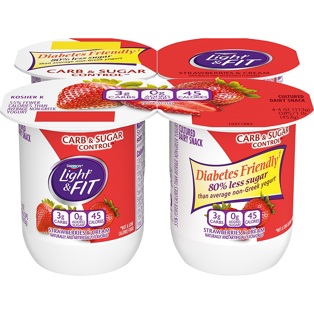 Calories in Dannon Light + Fit Carb & Sugar Control Strawberries & Cream Yogurt, 4 pk