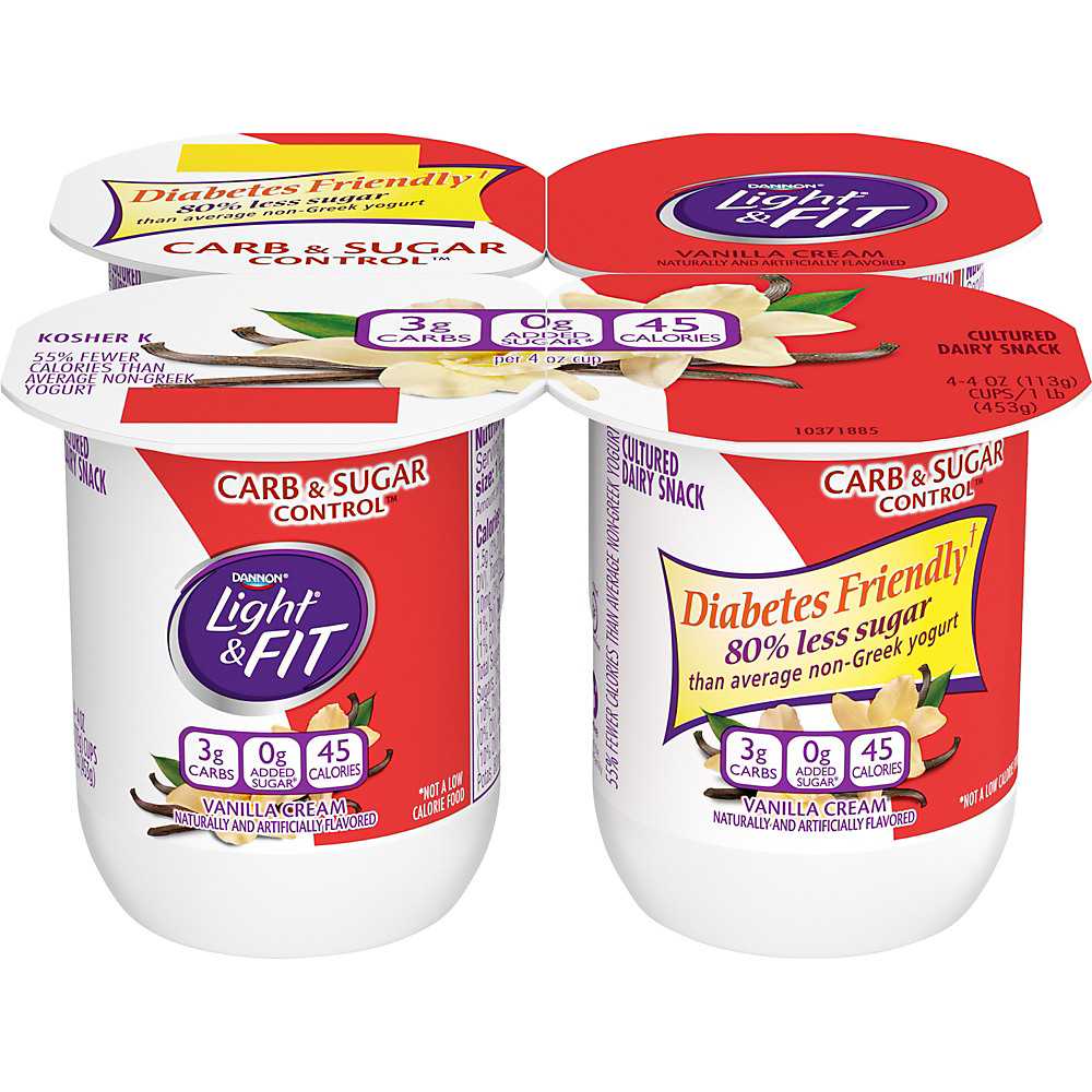 Calories in Dannon Light + Fit Carb & Sugar Control Vanilla Cream Yogurt, 4 pk