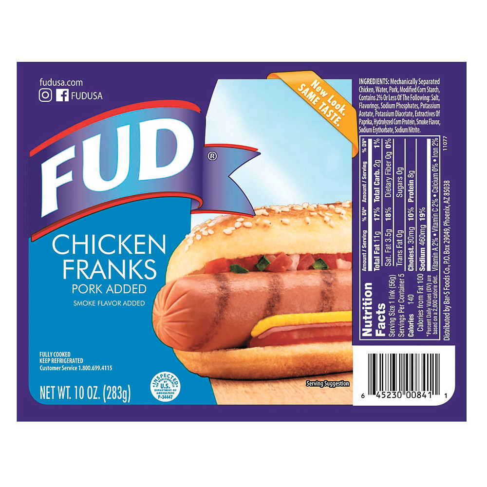 Calories in Fud Chicken and Pork Franks, 5 ct