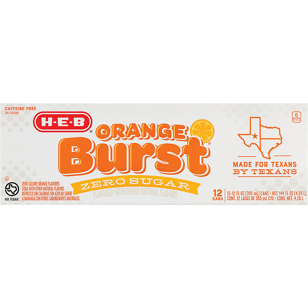 Calories in H-E-B Diet Orange Burst Soda 12 oz Cans, 12 pk