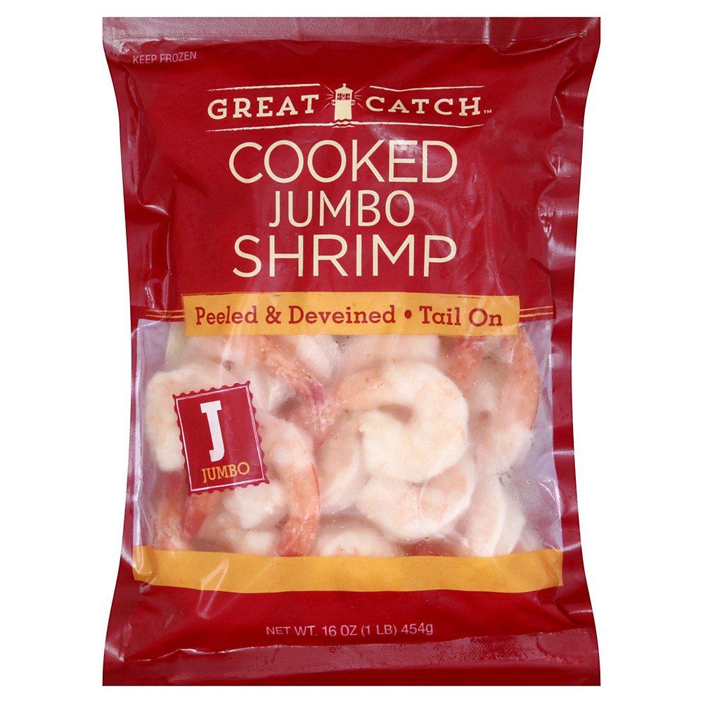 Calories in Great Catch Cooked Peeled and Deveined Tail-On Jumbo Shrimp, 26-30ct /lb, 16 oz