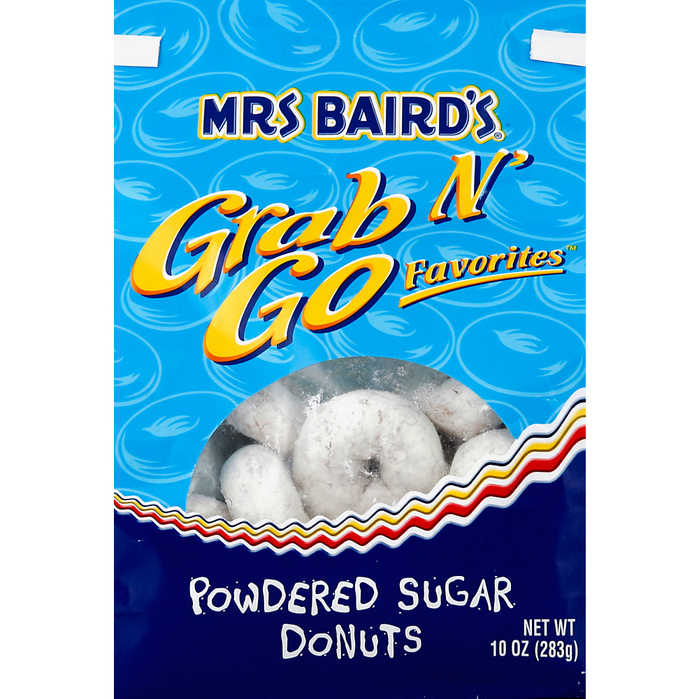 Calories in Mrs Baird's Grab N' Go Favorites Powdered Sugar Donuts, 10 oz