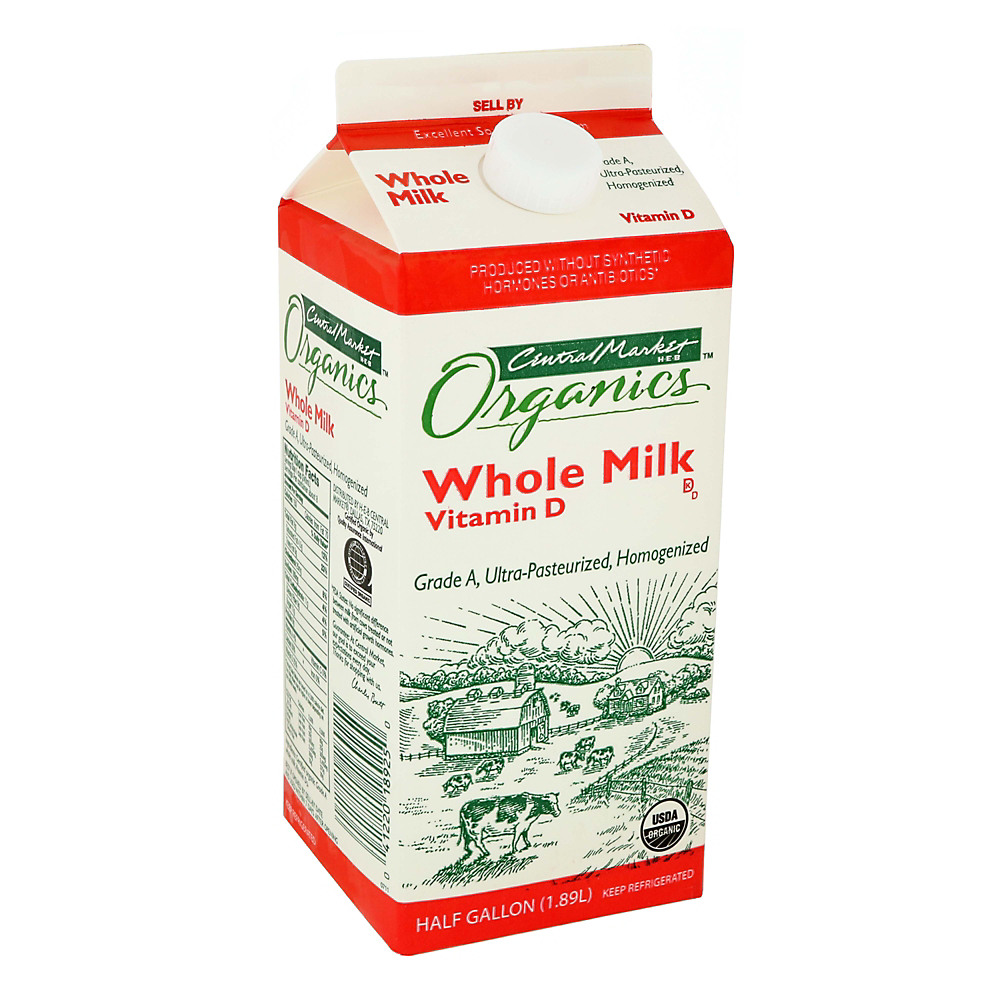 Calories in Central Market Organics Whole Milk, 1/2 gal