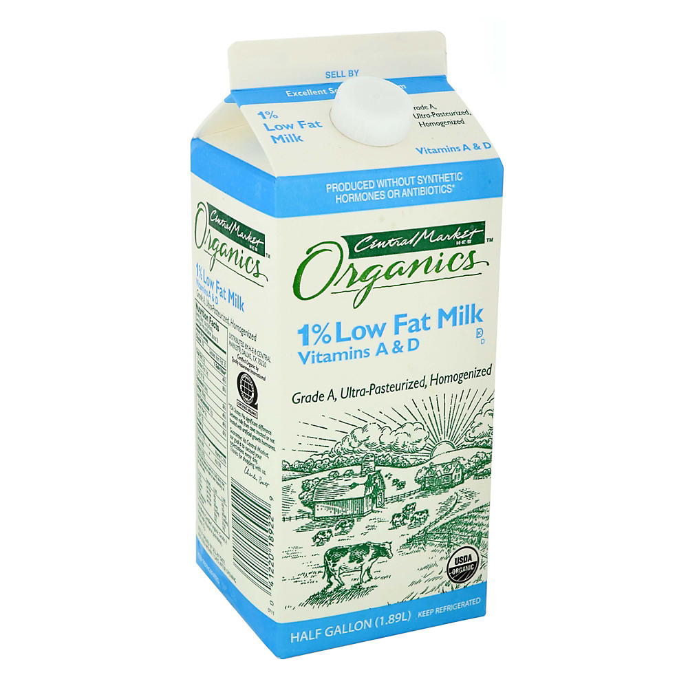 Calories in Central Market Organics 1% Low Fat Milk, 1/2 gal