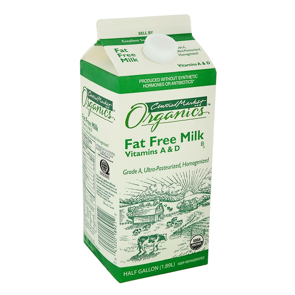 Calories in Central Market Organics Fat Free Milk, 1/2 gal