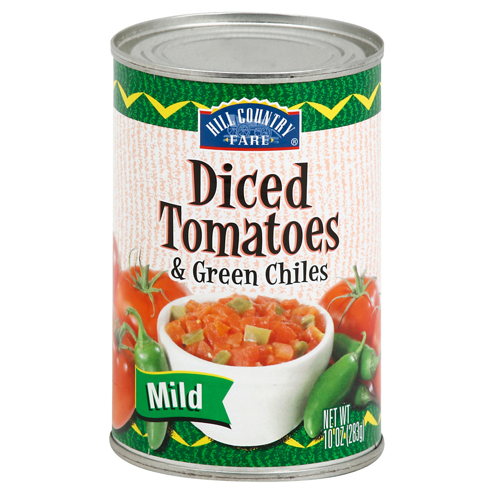 Calories in Hill Country Fare Mild Diced Tomatoes & Green Chilies, 10 oz