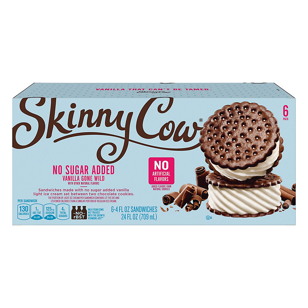 Calories in Skinny Cow No Sugar Added Vanilla Gone Wild Ice Cream Sandwiches, 6 ct