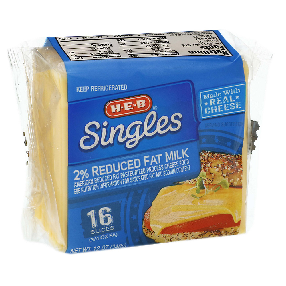 Calories in H-E-B 2% Reduced Fat Milk American Cheese Singles, 16 ct