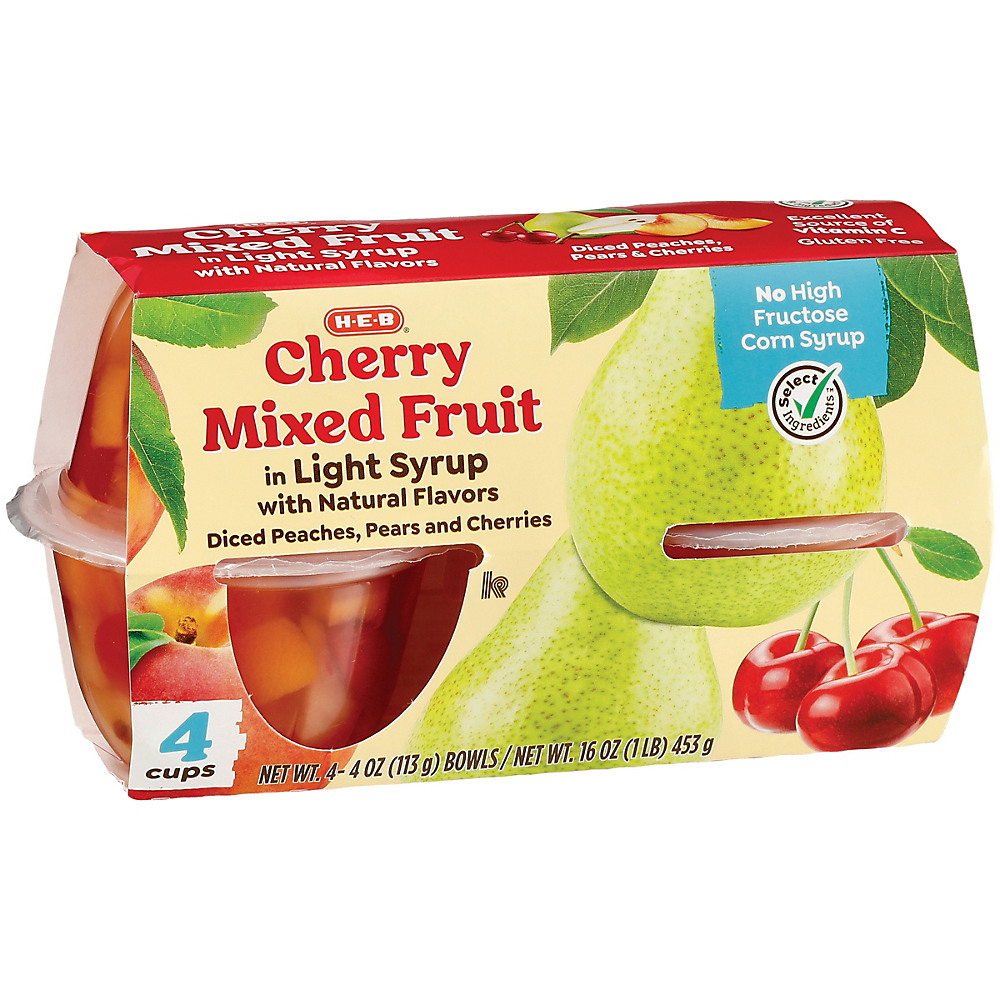 Calories in H-E-B Cherry Mixed Fruit In Light Syrup, 4 ct
