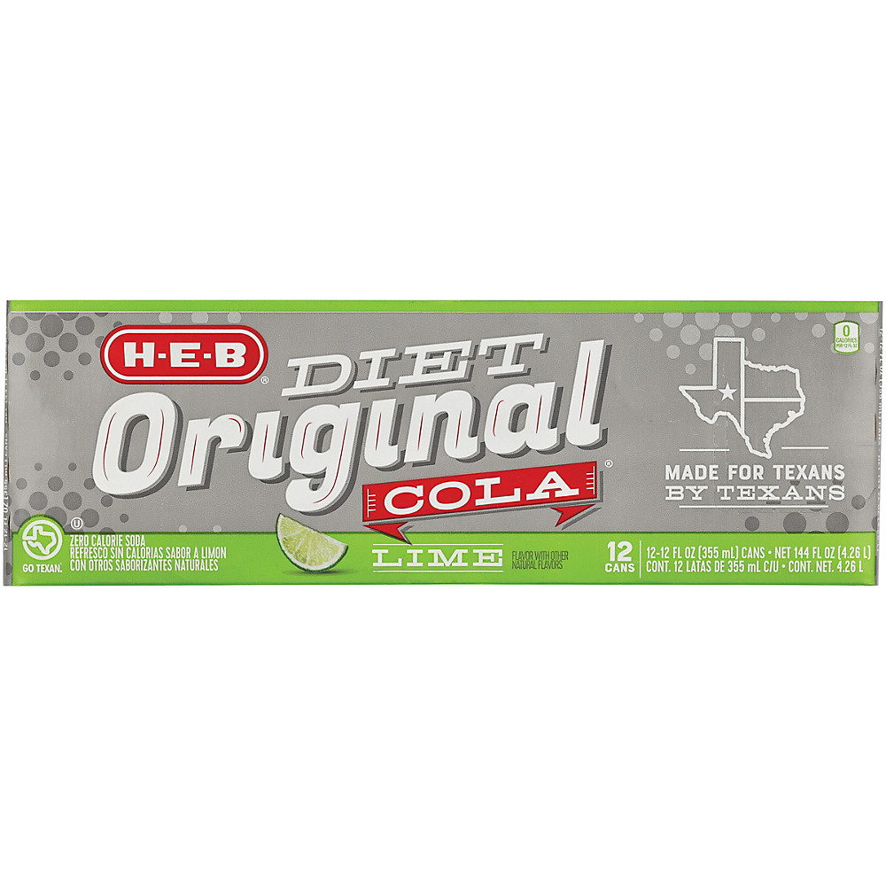 Calories in H-E-B Diet Original Cola with Lime 12 oz Cans, 12 pk