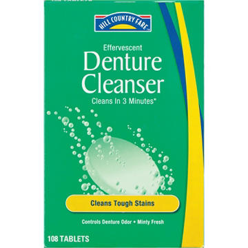 Hill Country Fare Effervescent Denture Cleanser - Minty Fresh Tablets, 108 ct
