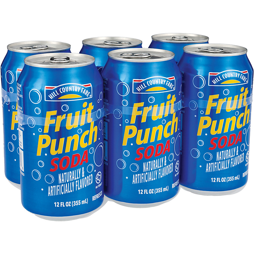 Calories in Hill Country Fare Fruit Punch Soda 12 oz Cans, 6 pk