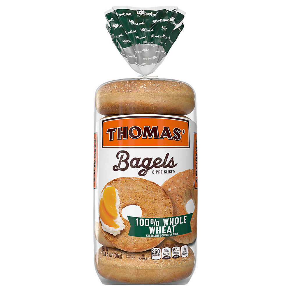 Calories in Thomas' Hearty Grains 100% Whole Wheat Bagels, 6 ct
